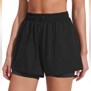 PINSPARK 2 in 1 Athletic Double Shorts for Women Underneath XL Black Pickleball